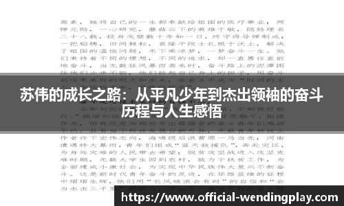 苏伟的成长之路：从平凡少年到杰出领袖的奋斗历程与人生感悟